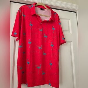 Men's Flamingo-Print Polo in Bright Pink